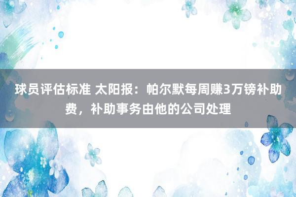 球员评估标准 太阳报：帕尔默每周赚3万镑补助费，补助事务由他的公司处理