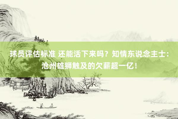 球员评估标准 还能活下来吗？知情东说念主士：沧州雄狮触及的欠薪超一亿！