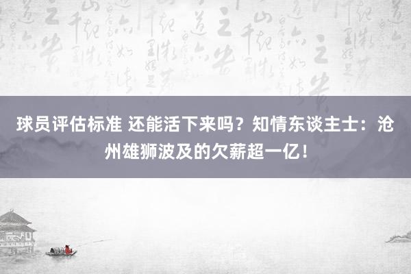 球员评估标准 还能活下来吗？知情东谈主士：沧州雄狮波及的欠薪超一亿！