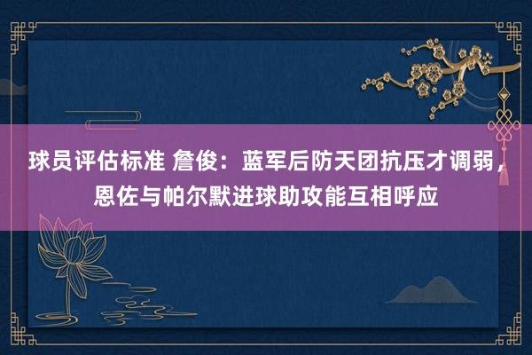 球员评估标准 詹俊：蓝军后防天团抗压才调弱，恩佐与帕尔默进球助攻能互相呼应